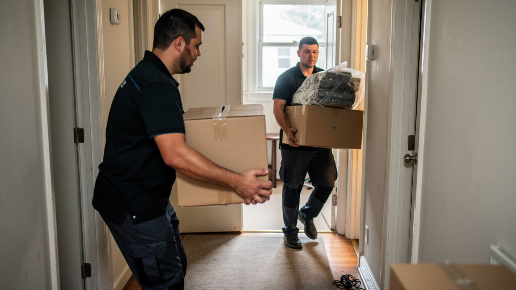 Apartment living room being cleared of furniture and belongings