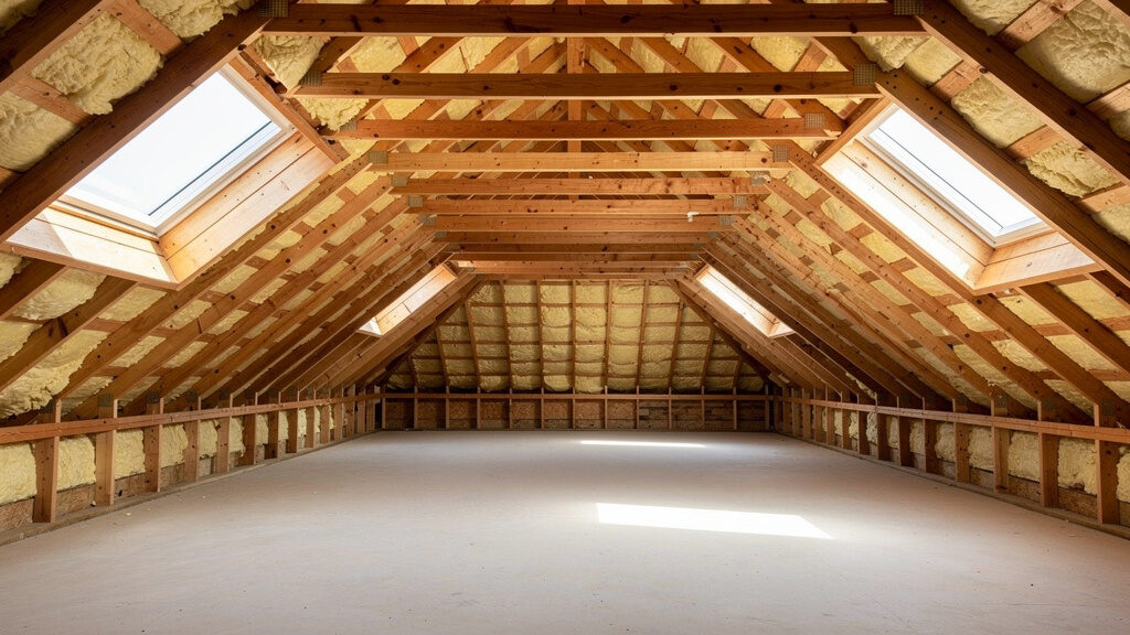 Empty attic after professional cleanout with swept and cleaned surfaces