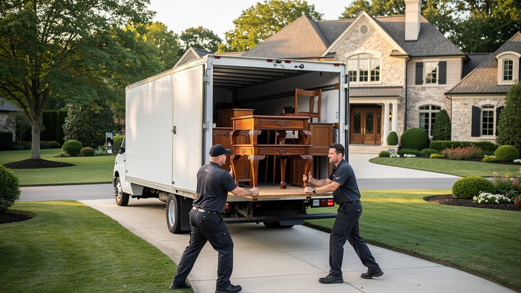 Room filled with furniture, collections, and household items from an estate