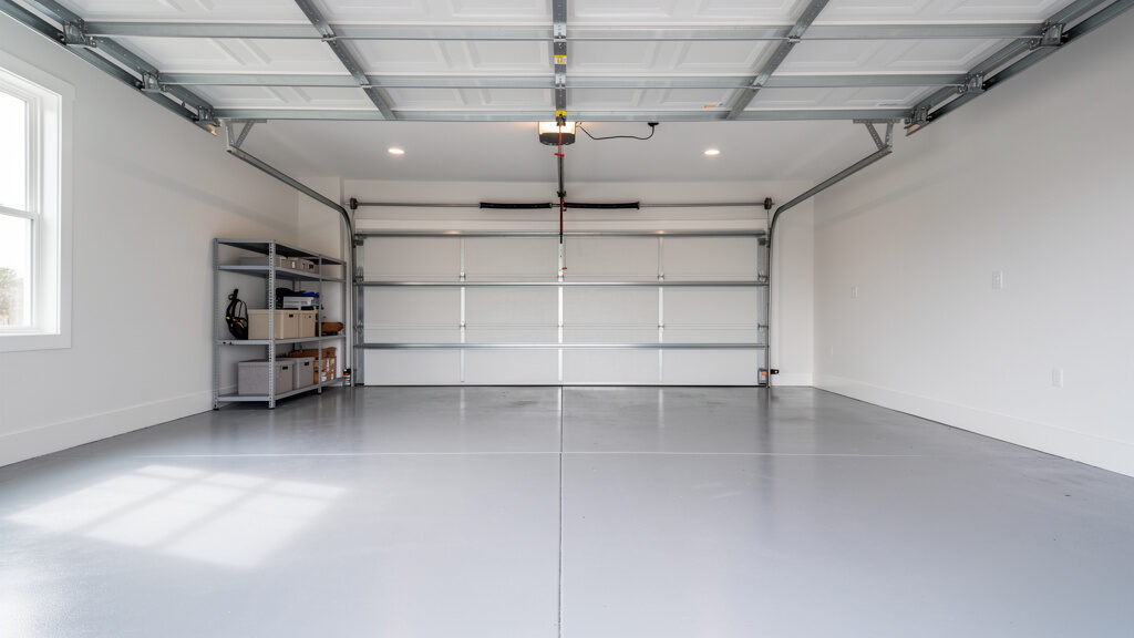 Empty garage with clean floor ready for use