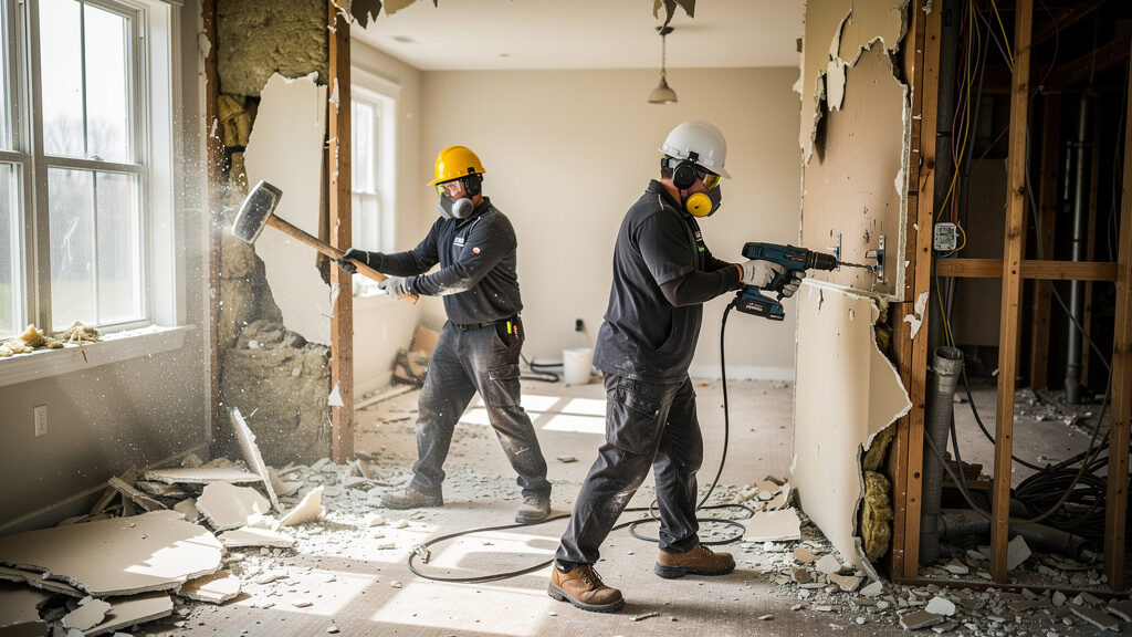 Professional demolition crew removing interior walls from Orange County renovation project